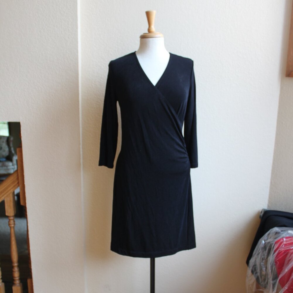 Chico's Travelers Collection Black 3/4 sleeve Faux Wrap Dress Size 1
